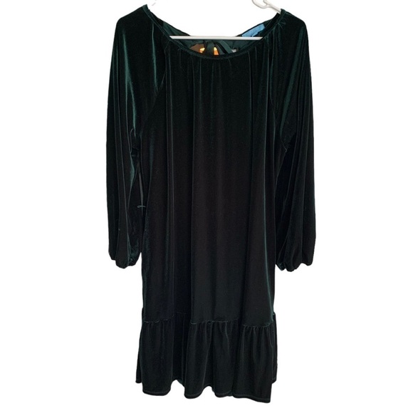 Draper James Womens Green Velvet Party Dress Midi Short Puff Sleeve Holiday XL - Picture 2 of 7